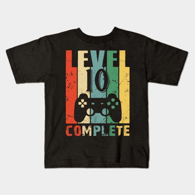 Vintage 10th Wedding Anniversary Level 10 Complete Video Gamer Birthday Gift Ideas Kids T-Shirt by smtworld